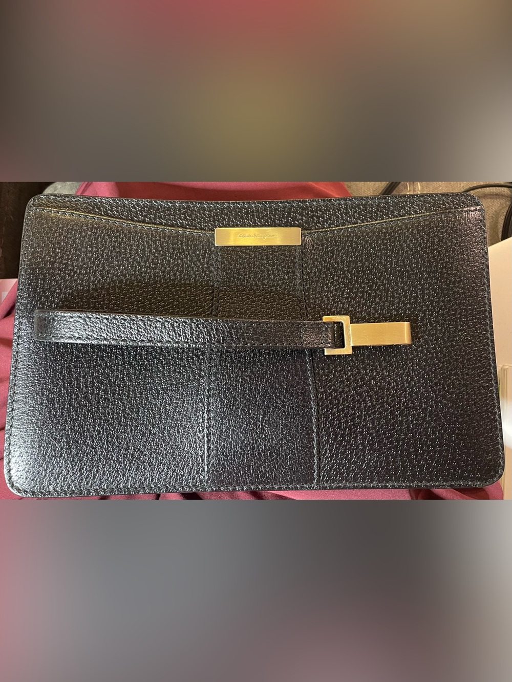 Ferragamo Authentic Vintage Black Zippy Zip Wristlet/Clutch with Gold Hardware - Picture 10 of 10